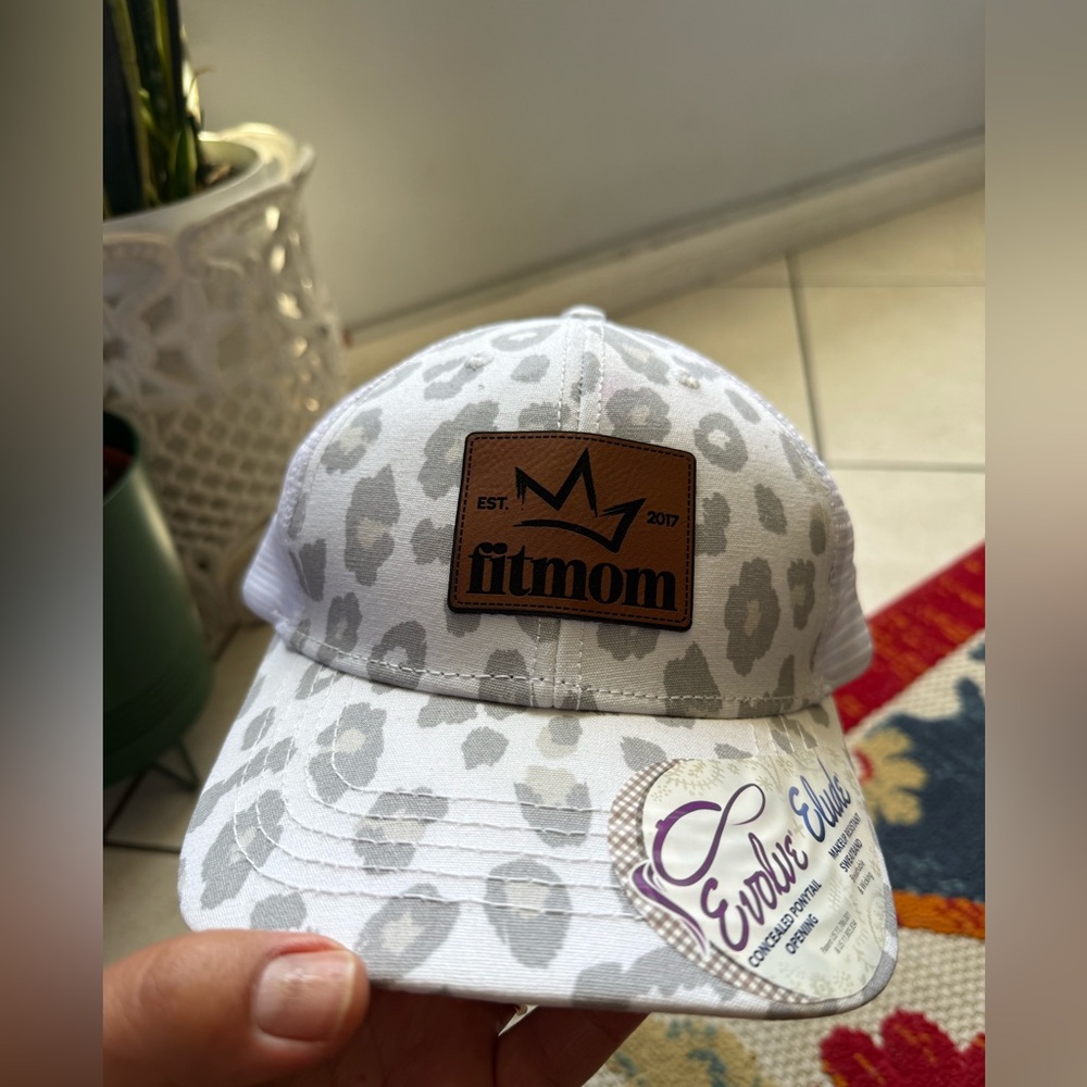 NFINITY White and Light Gray Leopard Print Trucker Hat with Brown Patch